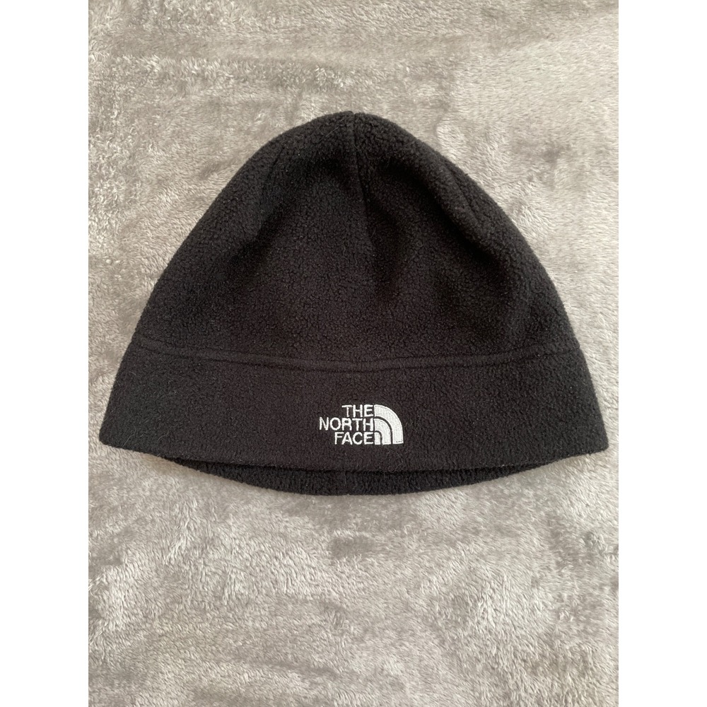 The North Face Black Polartec Fleece Beanie Hat One Size Embroidered Logo‎